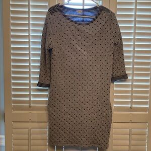 Talbots Outlet Grey Knit Polka Dot Dress with Cuffed Sleeves - Medium Petite